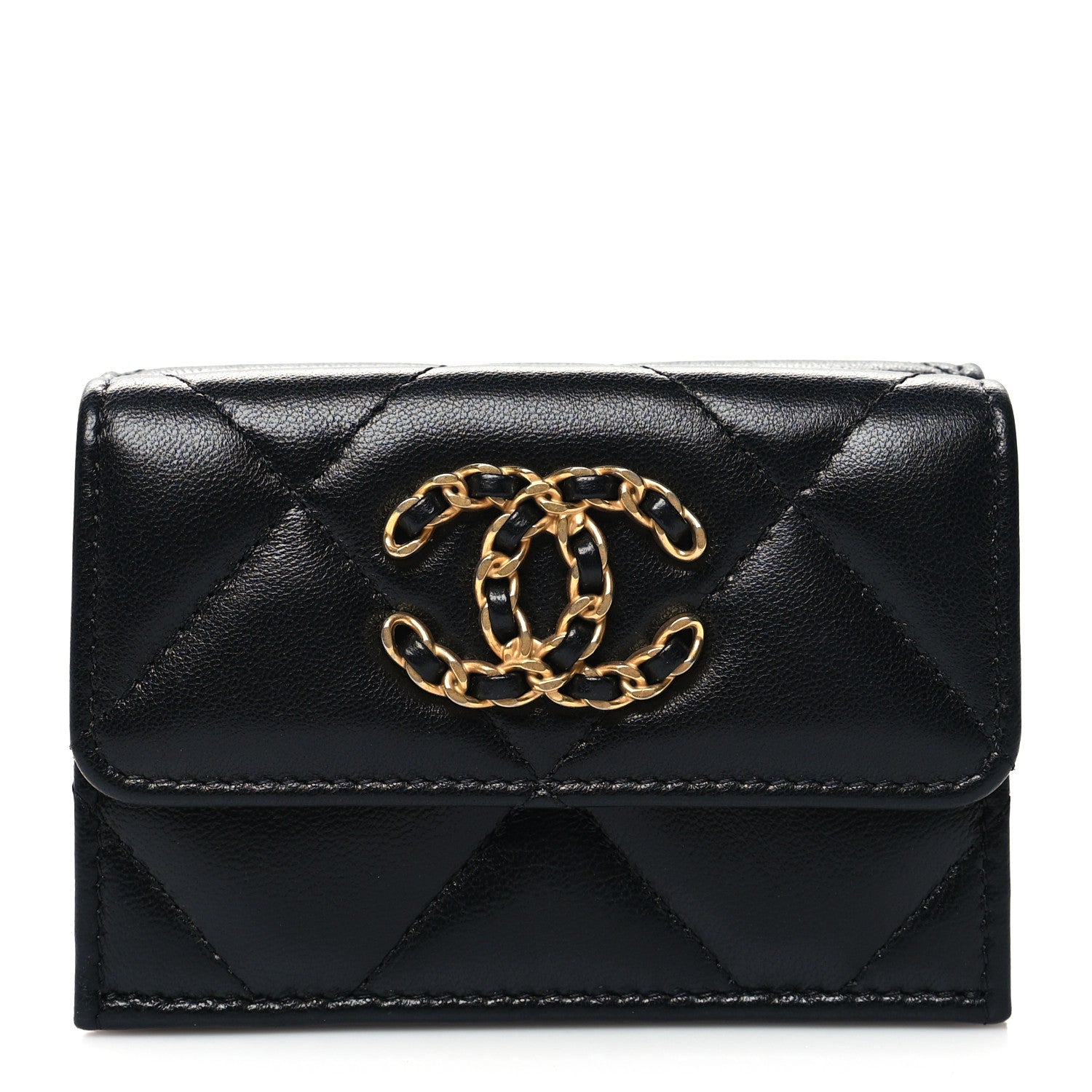 Chanel Lambskin Quilted Small Chanel 19 Flap Wallet Black 1 of 8