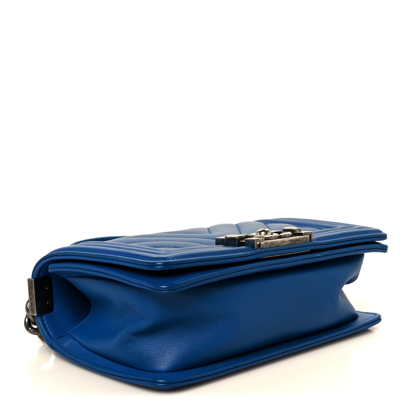 Lambskin Chevron Quilted Small Boy Flap Blue