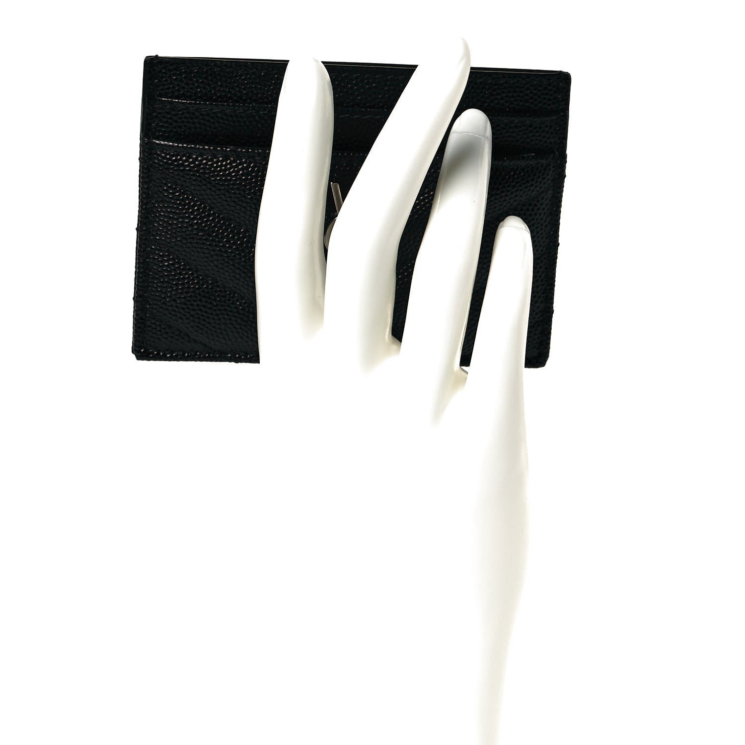 Saint Laurent Grain De Poudre Matelasse Chevron Monogram Credit Card Case Black 2 of 8