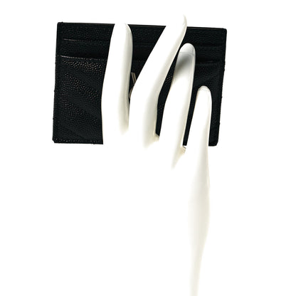 Saint Laurent Grain De Poudre Matelasse Chevron Monogram Credit Card Case Black 2 of 8