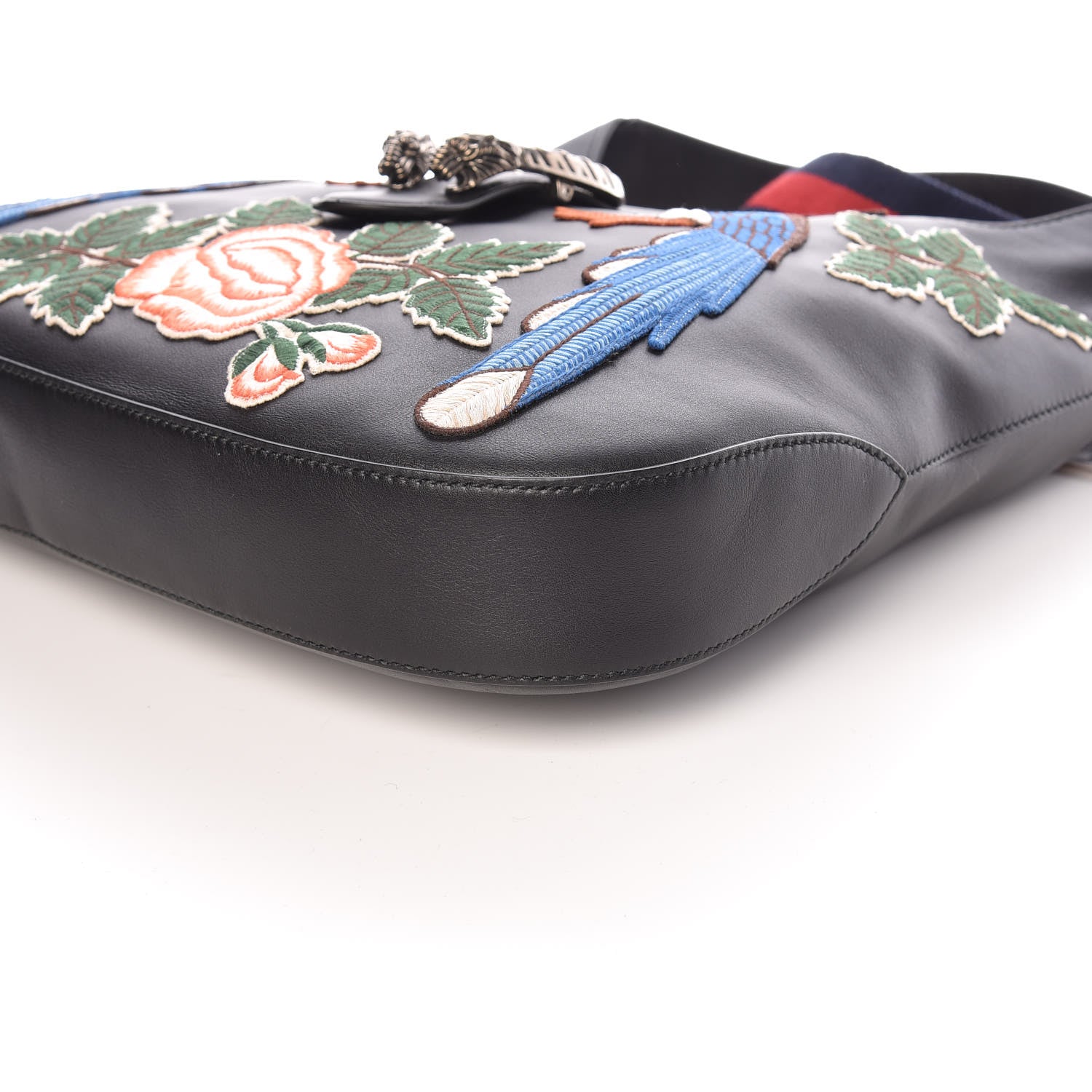 Gucci Calfskin Web Garden Collection Embroidered Medium Dionysus Hobo Black 9 of 11