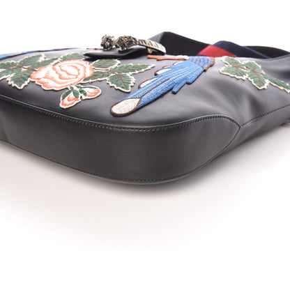 Gucci Calfskin Web Garden Collection Embroidered Medium Dionysus Hobo Black 9 of 11