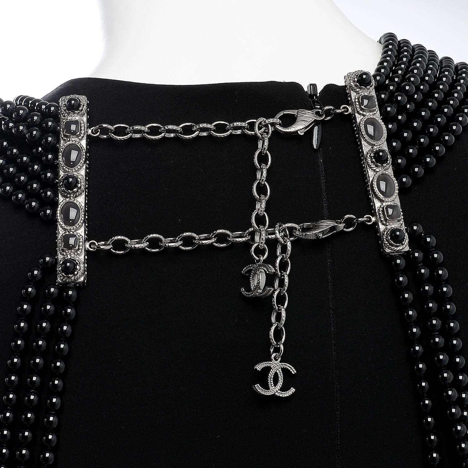 Chanel Ruthenium Beaded Gripoix CC Harness Necklace Black 5 of 7