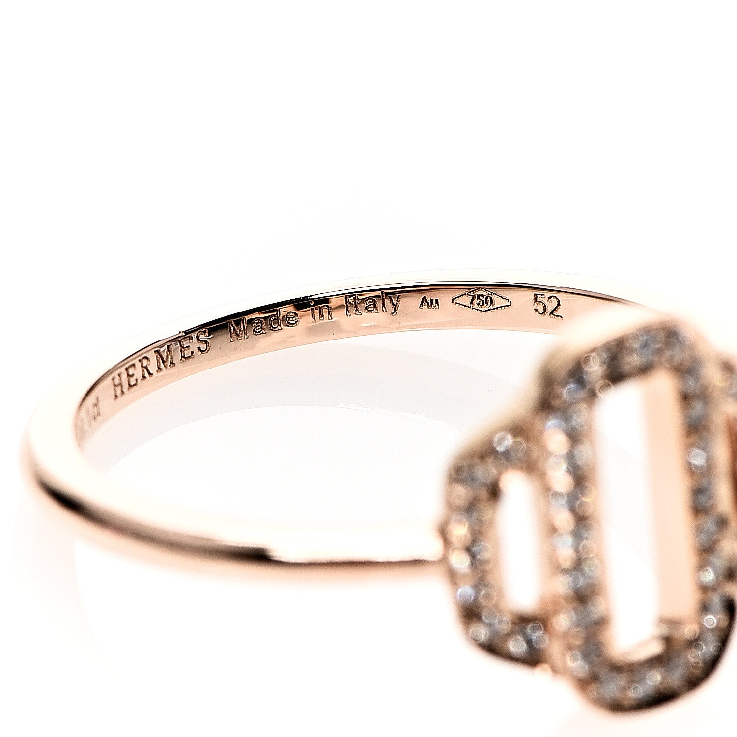 Hermes 18K Rose Gold Diamond Attelage Ring 52 6 4 of 5