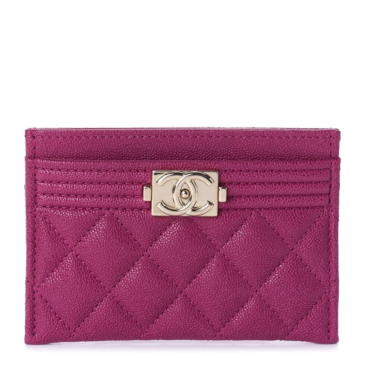 Caviar Quilted Boy Card Holder Fuchsia