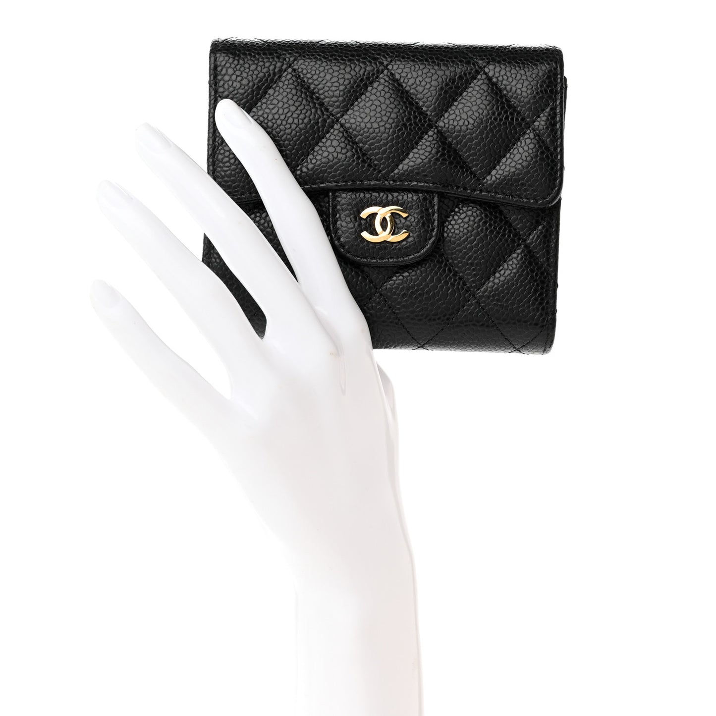 Caviar Quilted Compact Flap Wallet Black