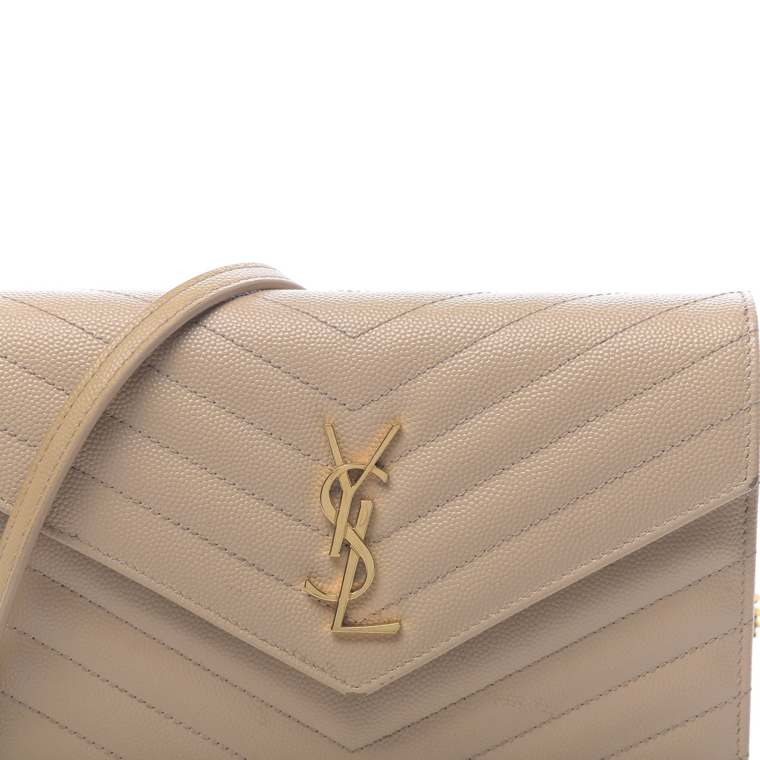 Saint Laurent Grain De Poudre Matelasse Chevron Monogram Envelope Chain Wallet Nude Powder 14 of 14