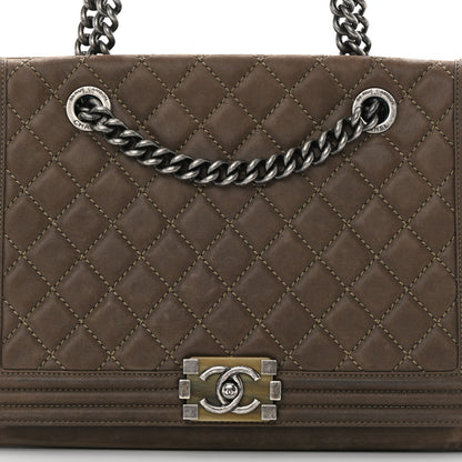 Chanel Iridescent Calfskin Stitched Large Boy Shopping Tote Dark Khaki 8 of 13