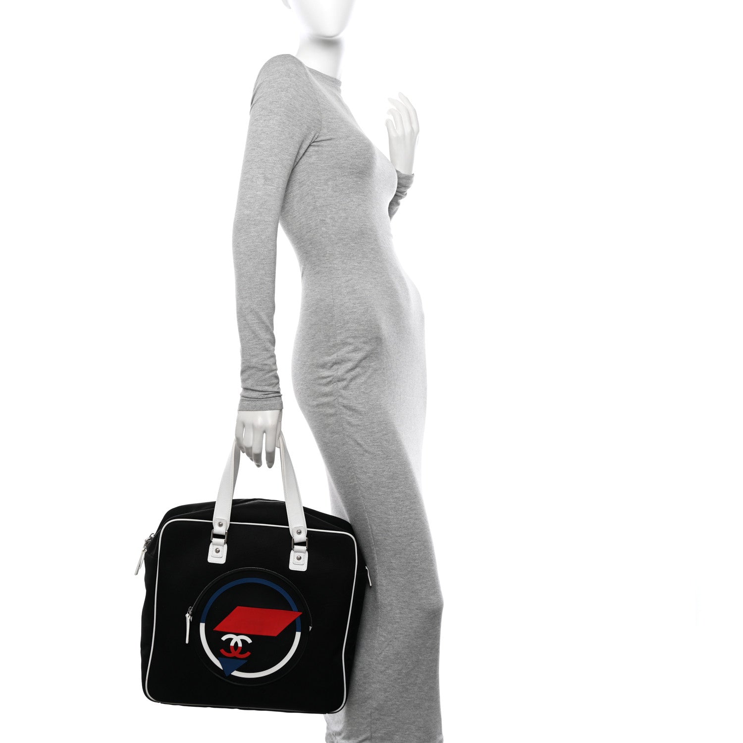 Chanel Canvas Rubber Airlines Large Zip Shopping Tote Black White Red 2 of 11