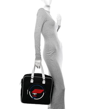 Chanel Canvas Rubber Airlines Large Zip Shopping Tote Black White Red 2 of 11