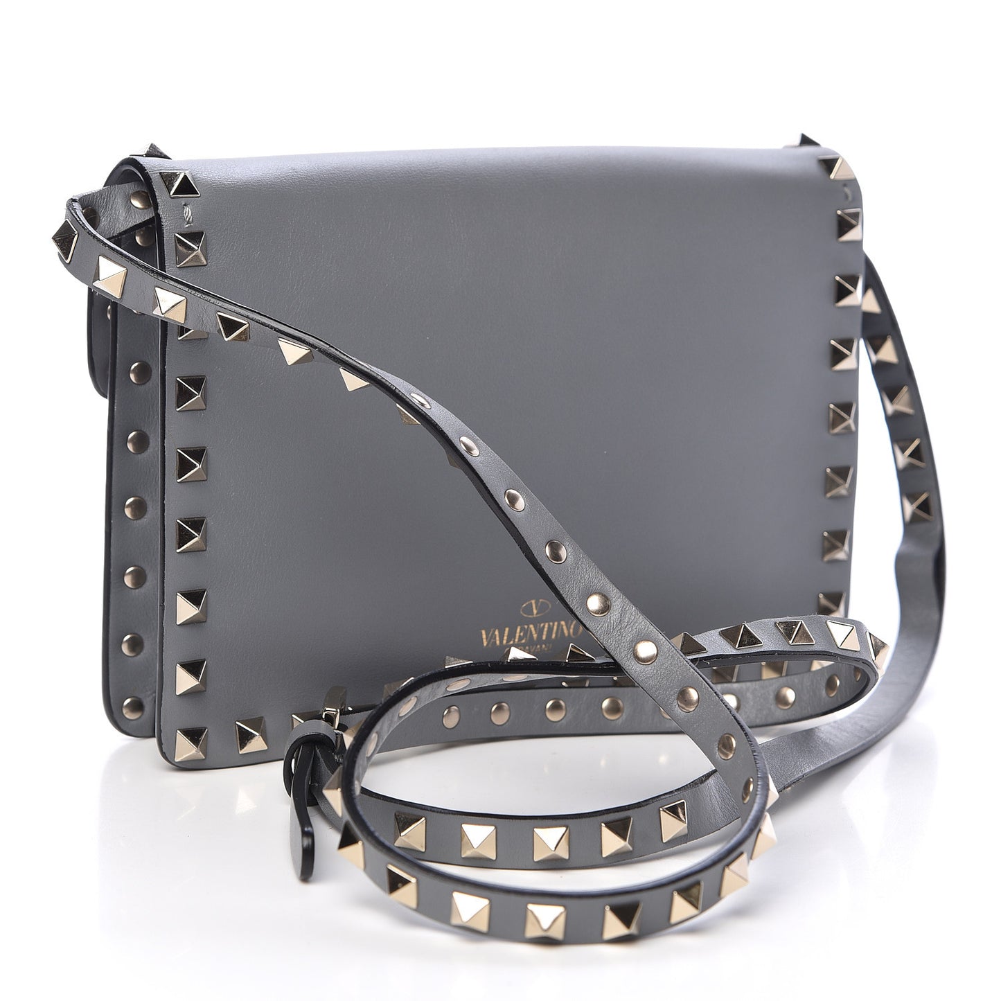 Vitello Rockstud Shoulder Flap Bag Grey