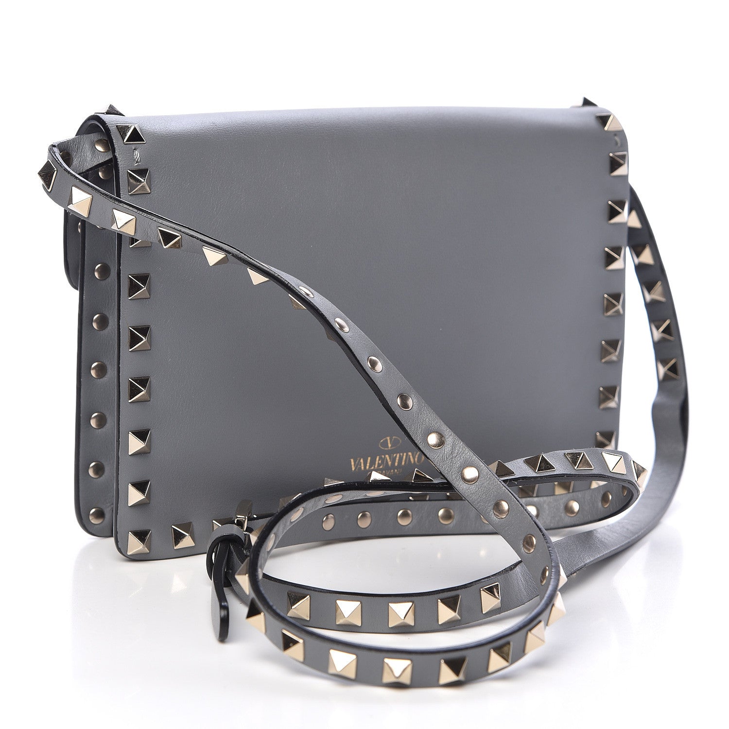 Valentino Garavani Vitello Rockstud Shoulder Flap Bag Grey 3 of 11