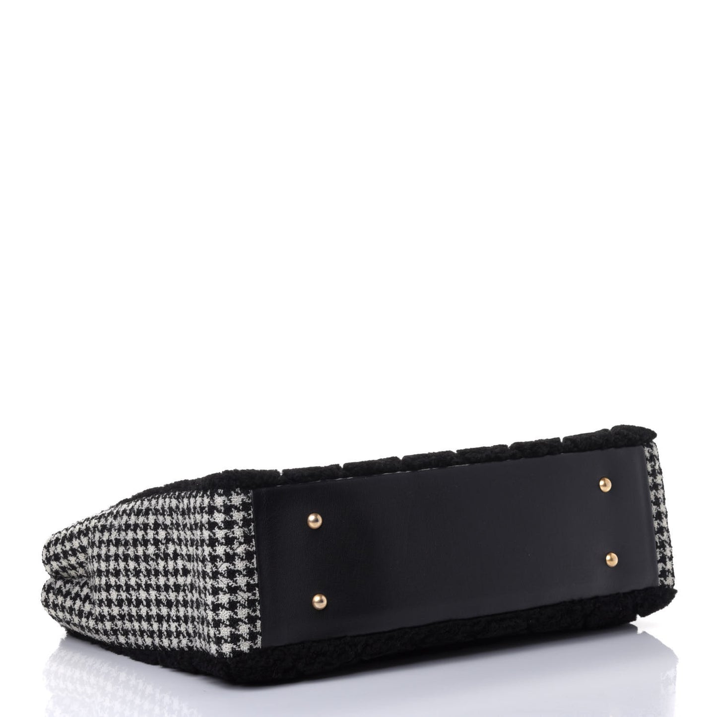 Shearling Tweed Shopper Tote Black