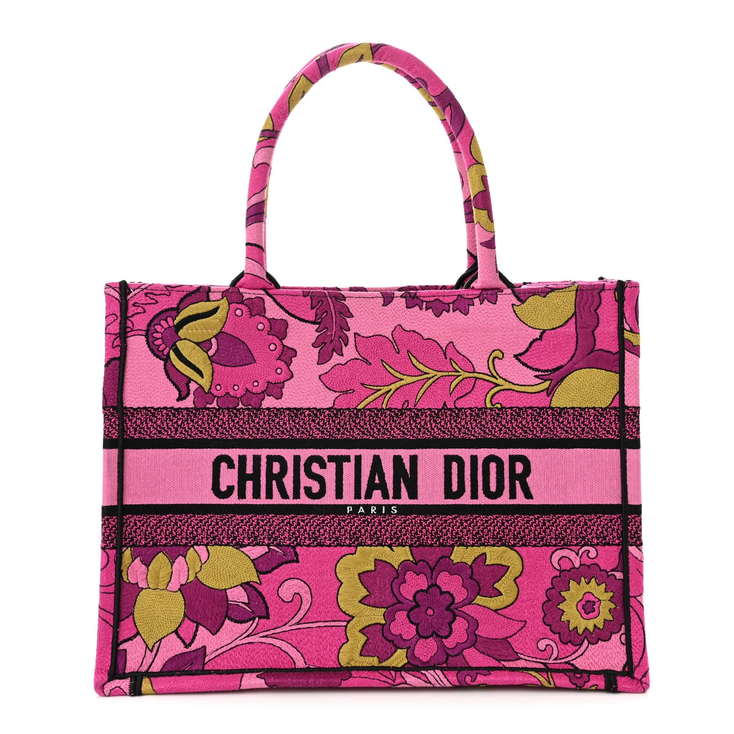 Canvas Embroidered Medium Book Tote Fuchsia Multicolor