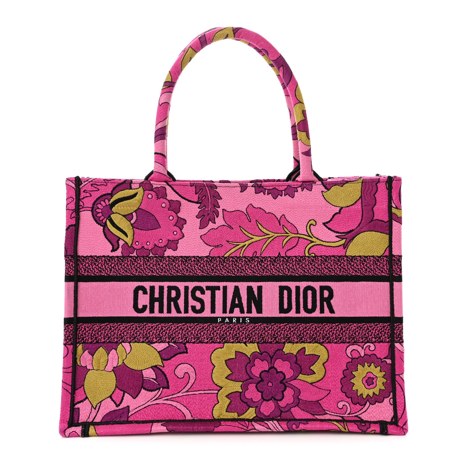 Christian Dior Canvas Embroidered Medium Book Tote Fuchsia Multicolor 1 of 10