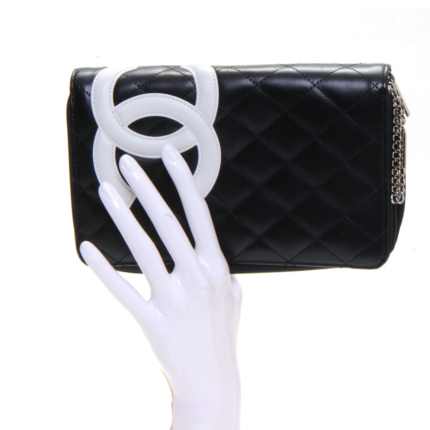 Chanel Calfskin Cambon Zip Around Organizer Wallet Black White 2 of 7