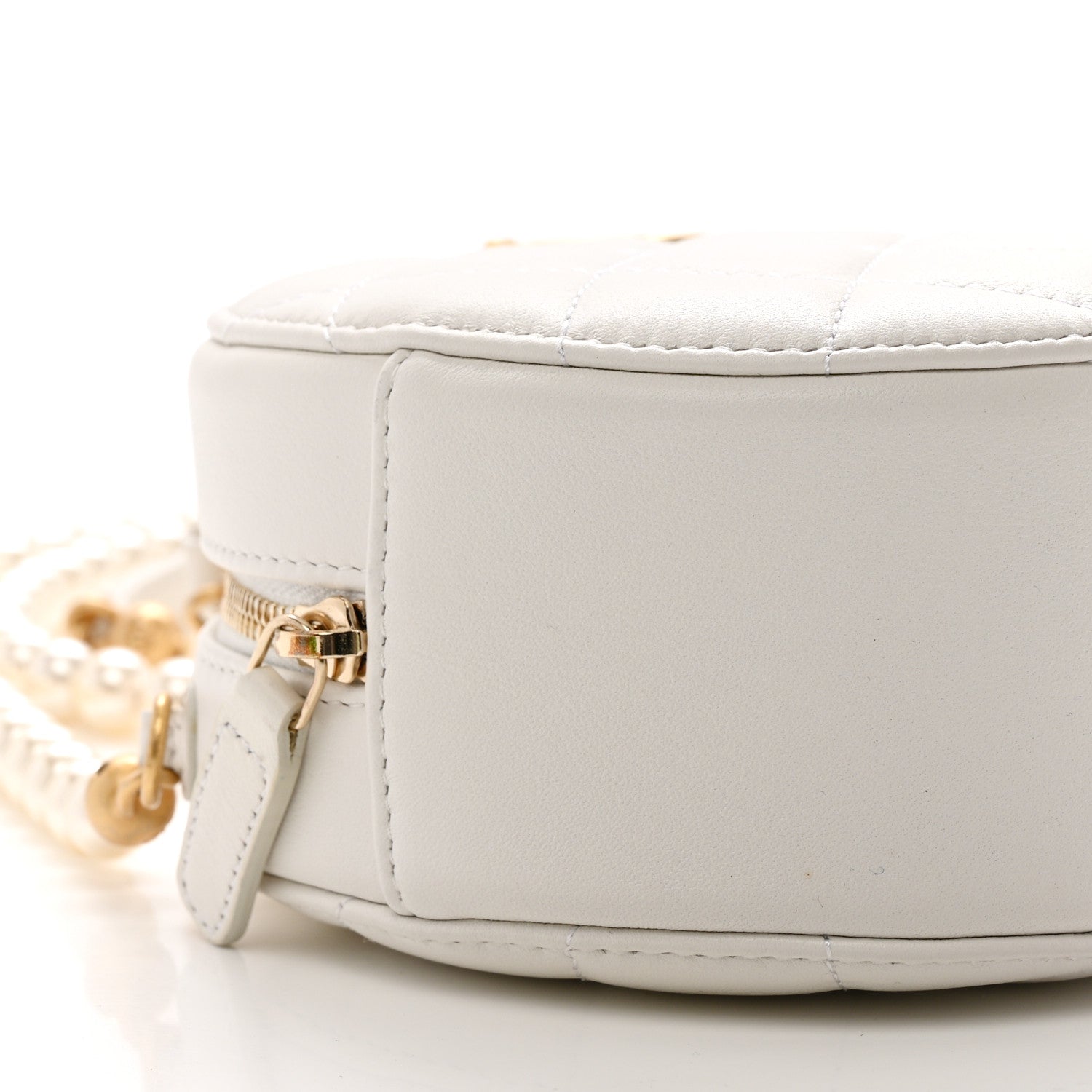 Chanel Calfskin Quilted Pearl Round Clutch With Chain White 9 of 11