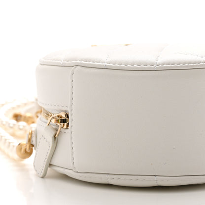 Chanel Calfskin Quilted Pearl Round Clutch With Chain White 9 of 11