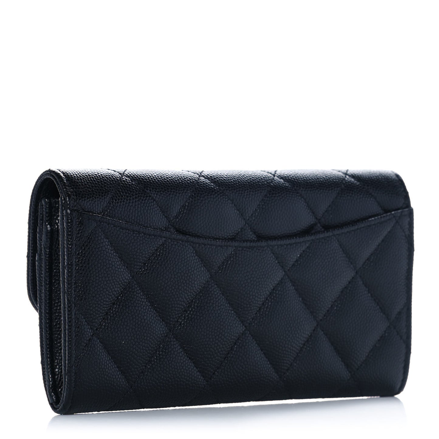 Caviar Quilted Medium Gusset Flap Wallet Black