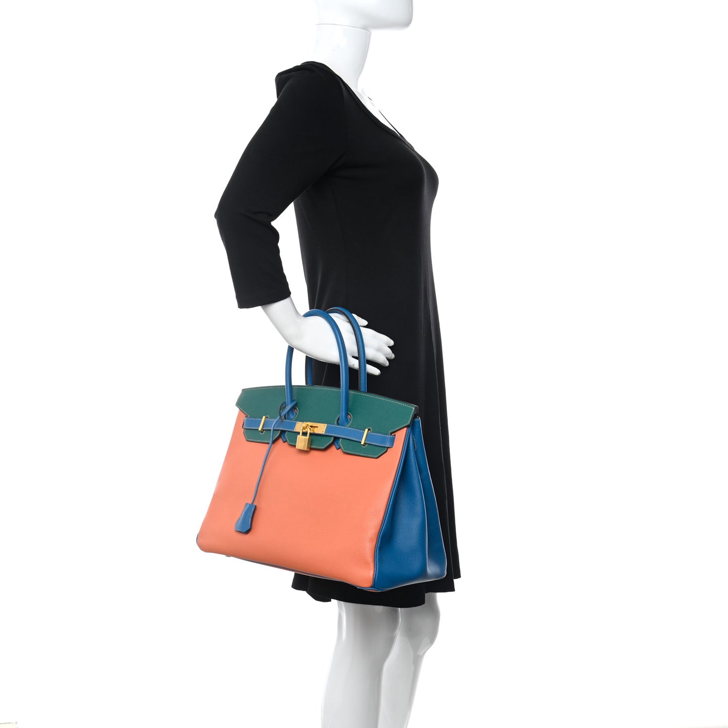 Epsom Horseshoe Tri-Color Birkin 35 Mangue Malachite Bleu Izmir
