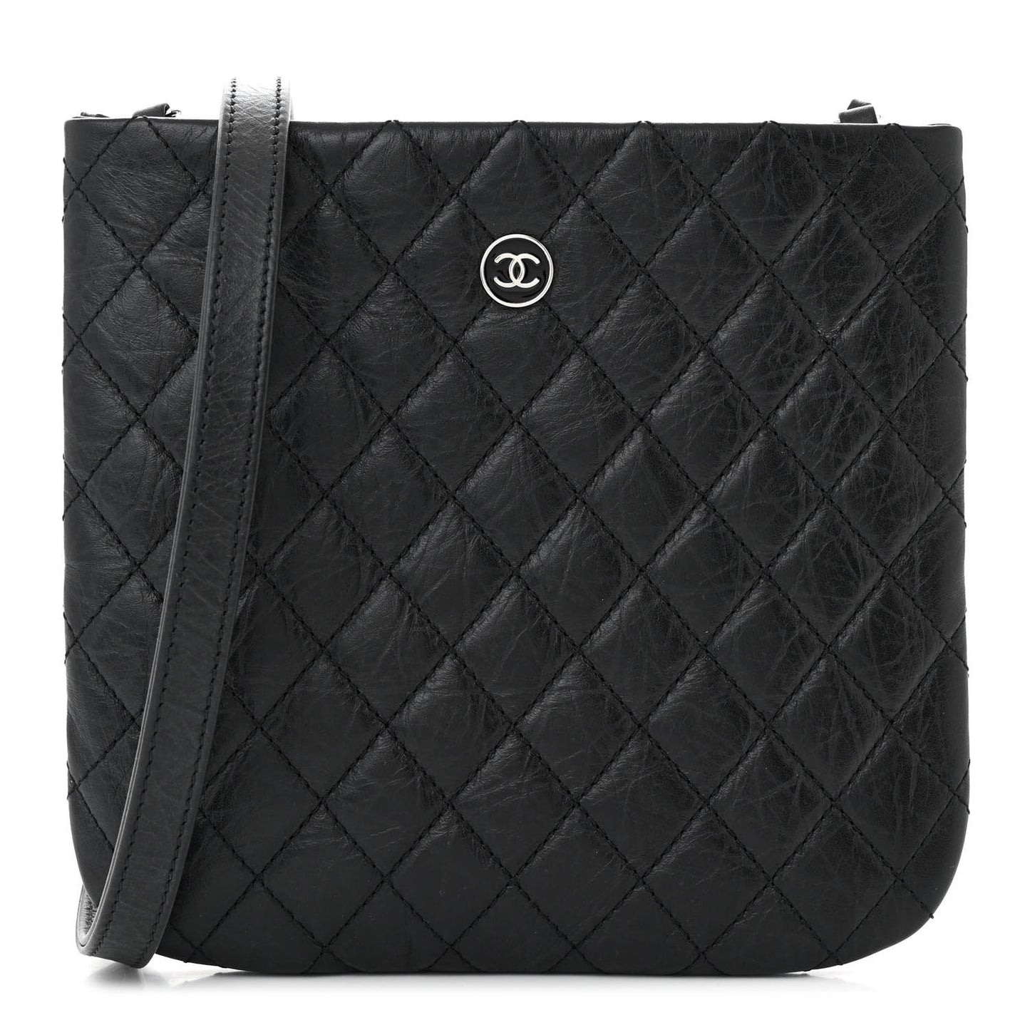Aged Calfskin Quilted Crossbody Bag Black