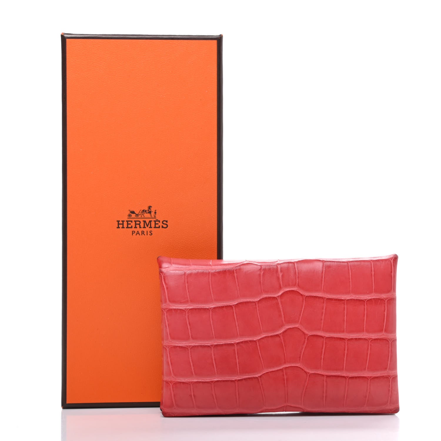 Hermes Matte Alligator Calvi Card Case Bougainvillea 7 of 7