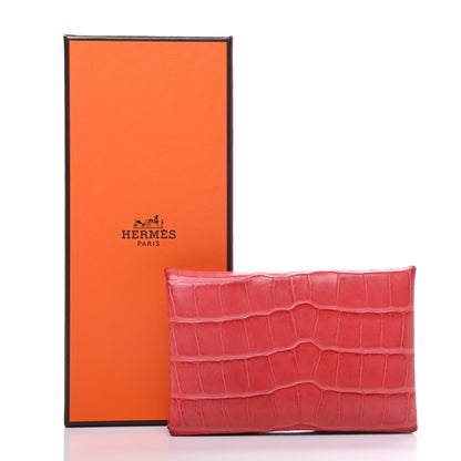 Hermes Matte Alligator Calvi Card Case Bougainvillea 7 of 7