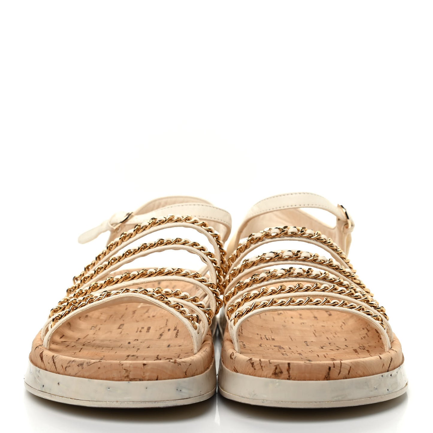 Lambskin Chain Platform Sandals 37 White