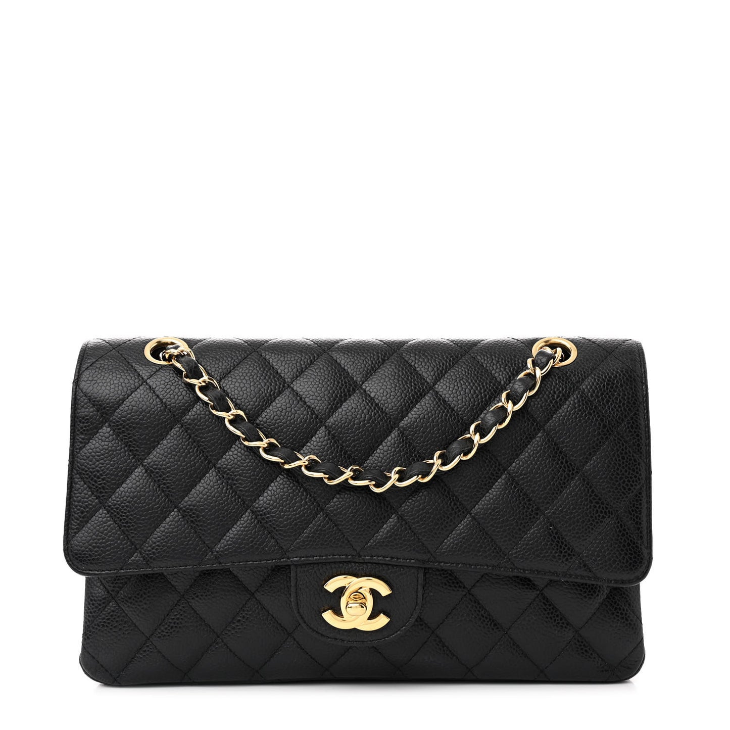 Caviar Quilted Medium Double Flap Black