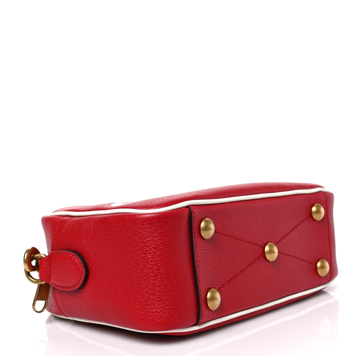 Gucci X ADIDAS Textured Dollar Calfskin Web Trefoil Logo Small Messenger Bag Hibiscus Red Off White 4 of 8
