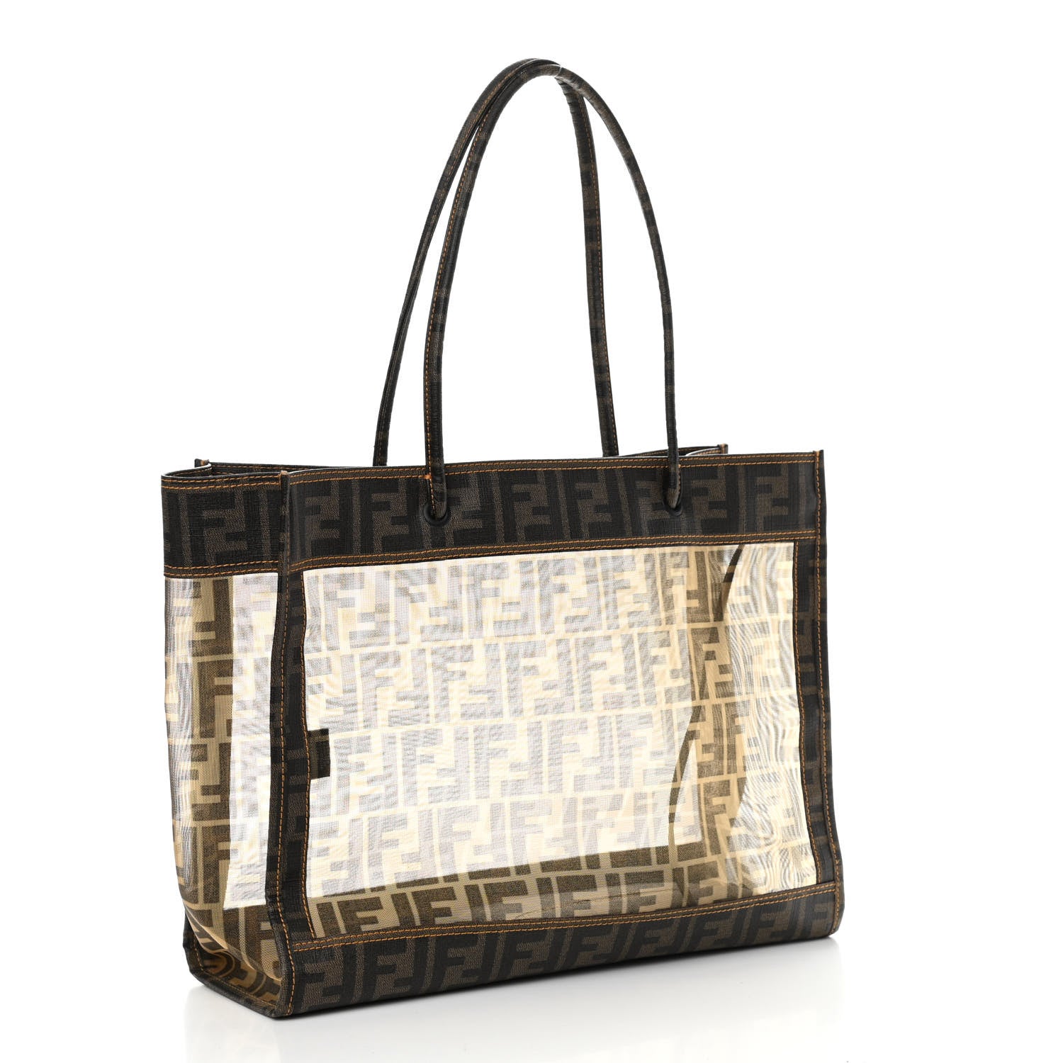 Fendi Mesh Glazed Fabric FF 1974 Tote Tobacco 4 of 12