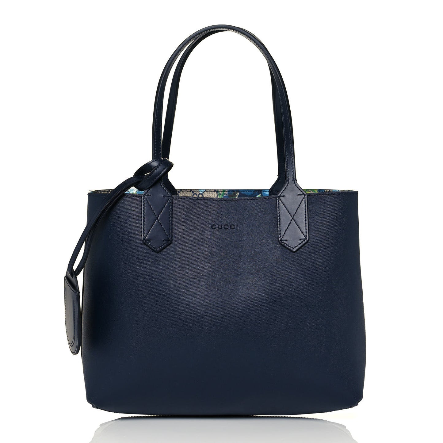 GG Supreme Monogram Blooms Small Reversible Tote Beige Blue Navy