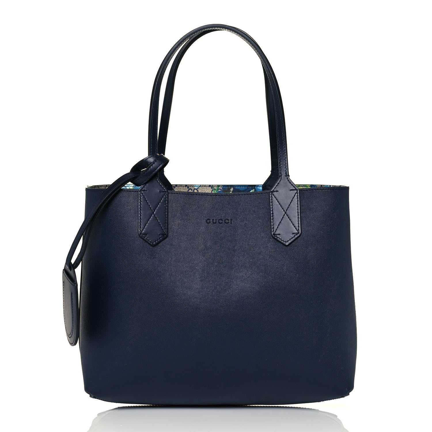 Gucci GG Supreme Monogram Blooms Small Reversible Tote Beige Blue Navy 13 of 20