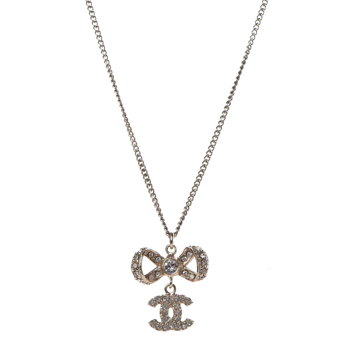 Crystal CC Bow Necklace Gold
