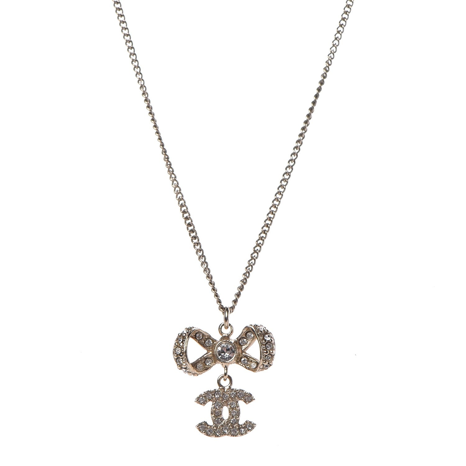 Chanel Crystal CC Bow Necklace Gold 1 of 5