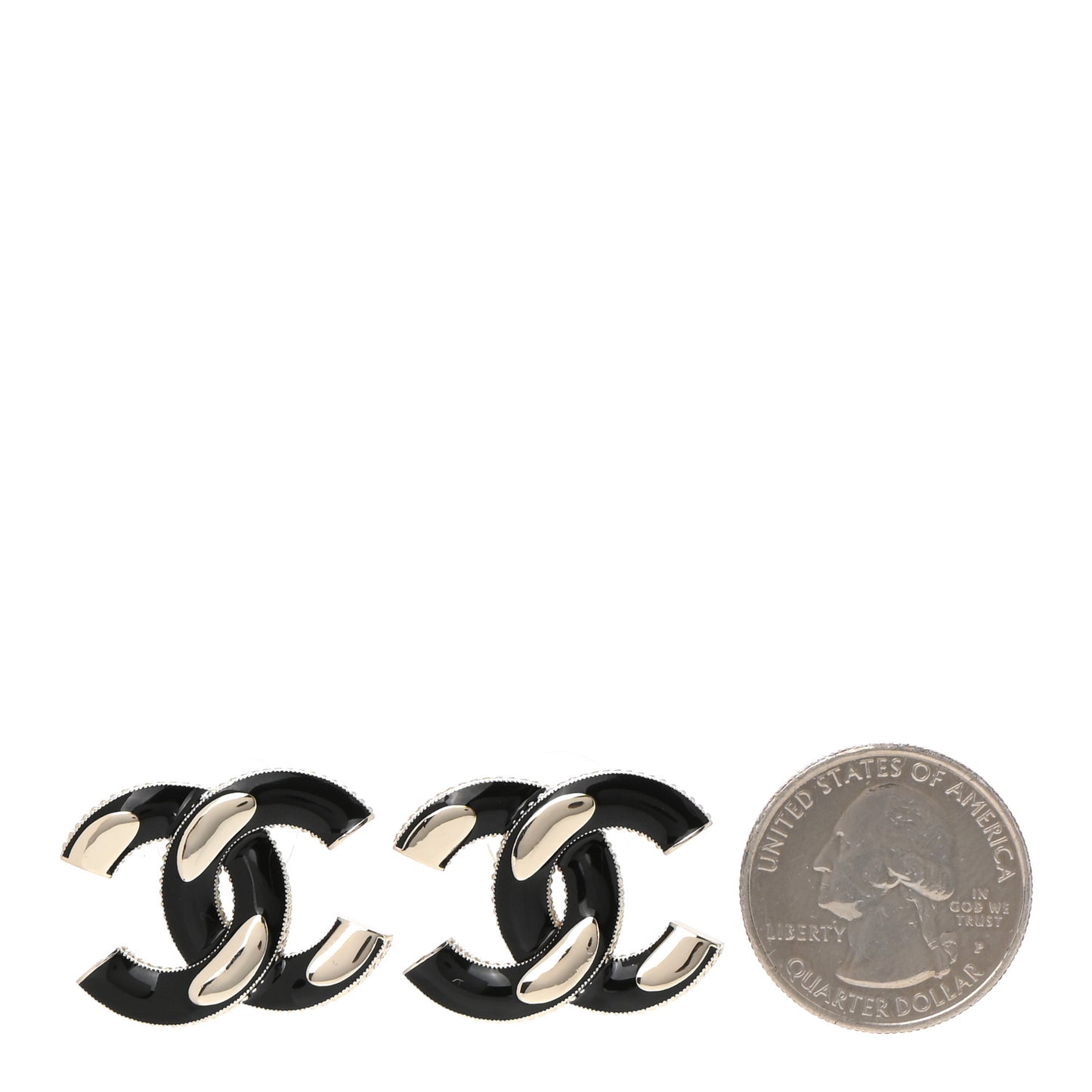 Enamel CC Earrings Black Gold