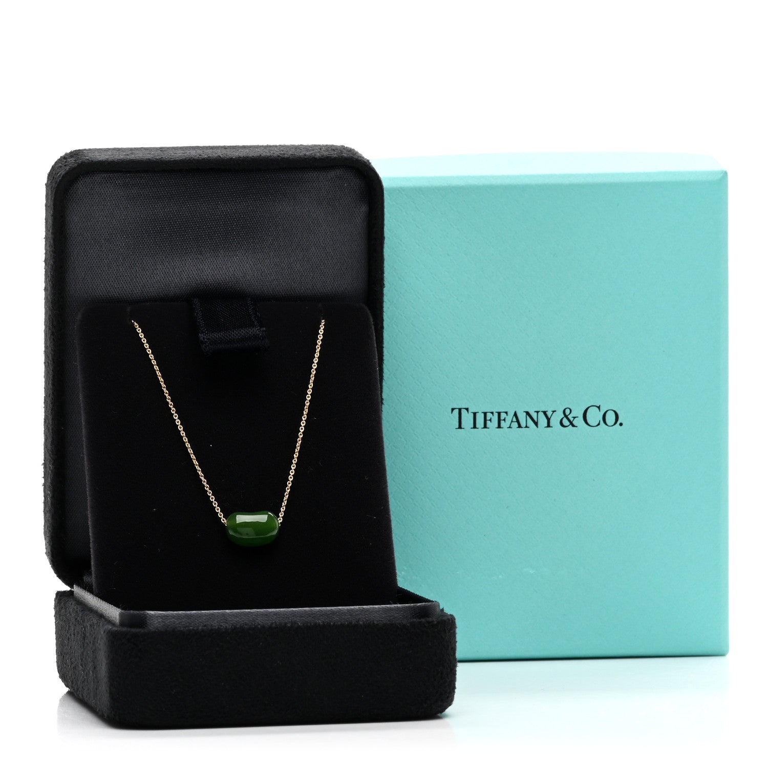 Tiffany 18K Yellow Gold Green Jade 9mm Elsa Peretti Bean Pendant Necklace 5 of 5