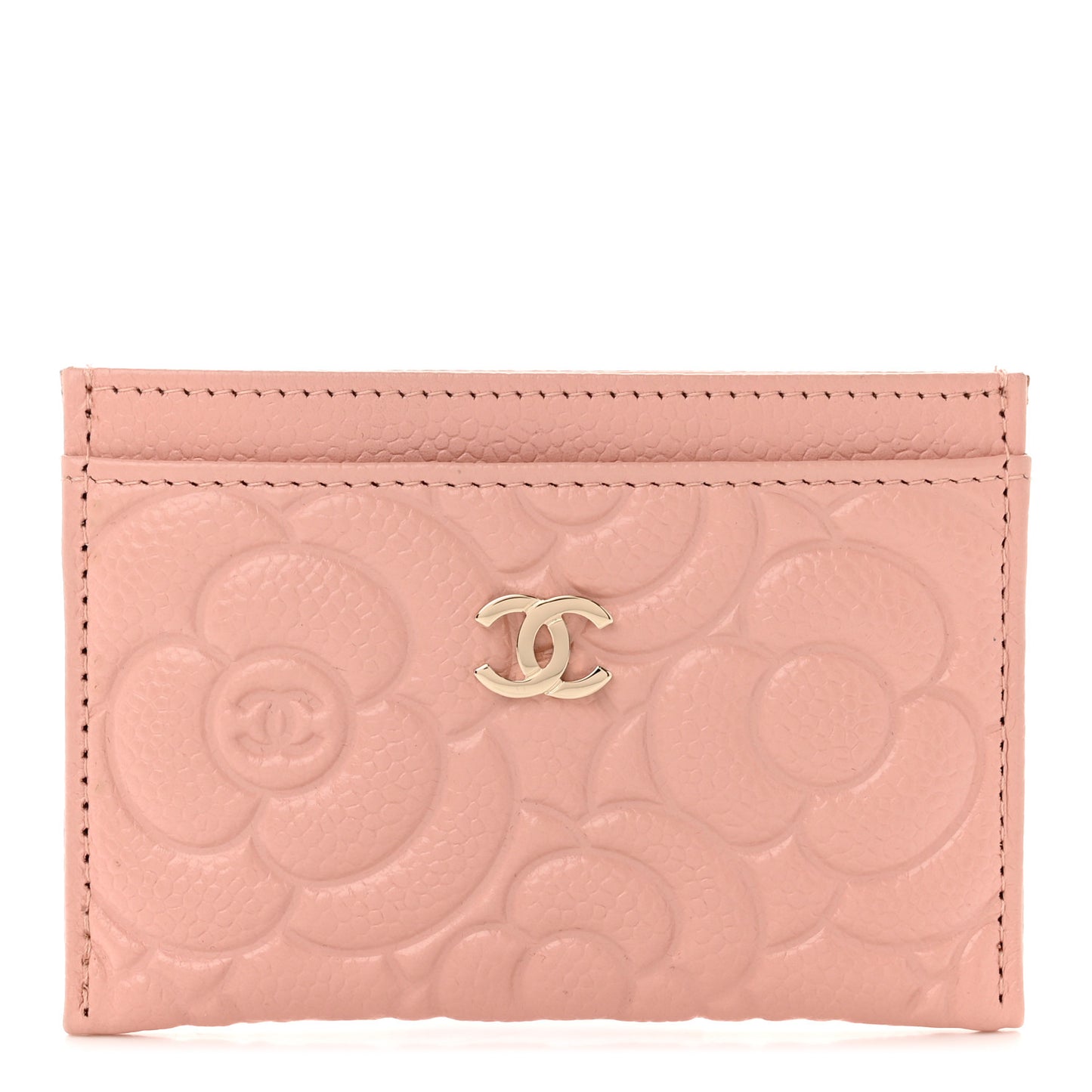 Caviar Camellia Embossed Card Holder Light Pink