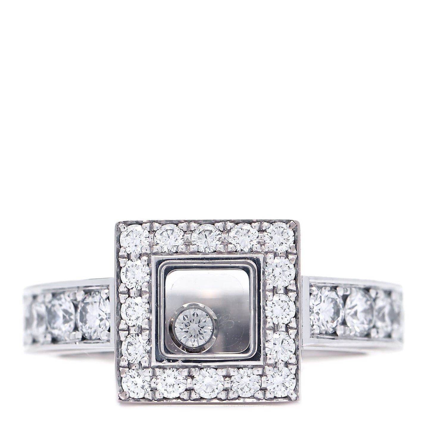 18K White Gold Diamond Happy Diamond Pave Square Ring 53 6.25