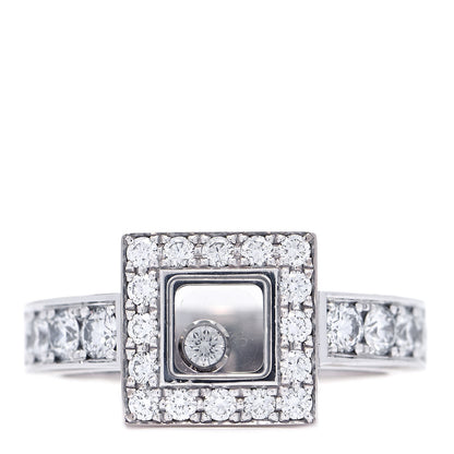 Chopard 18K White Gold Diamond Happy Diamond Pave Square Ring 53 6.25 1 of 7