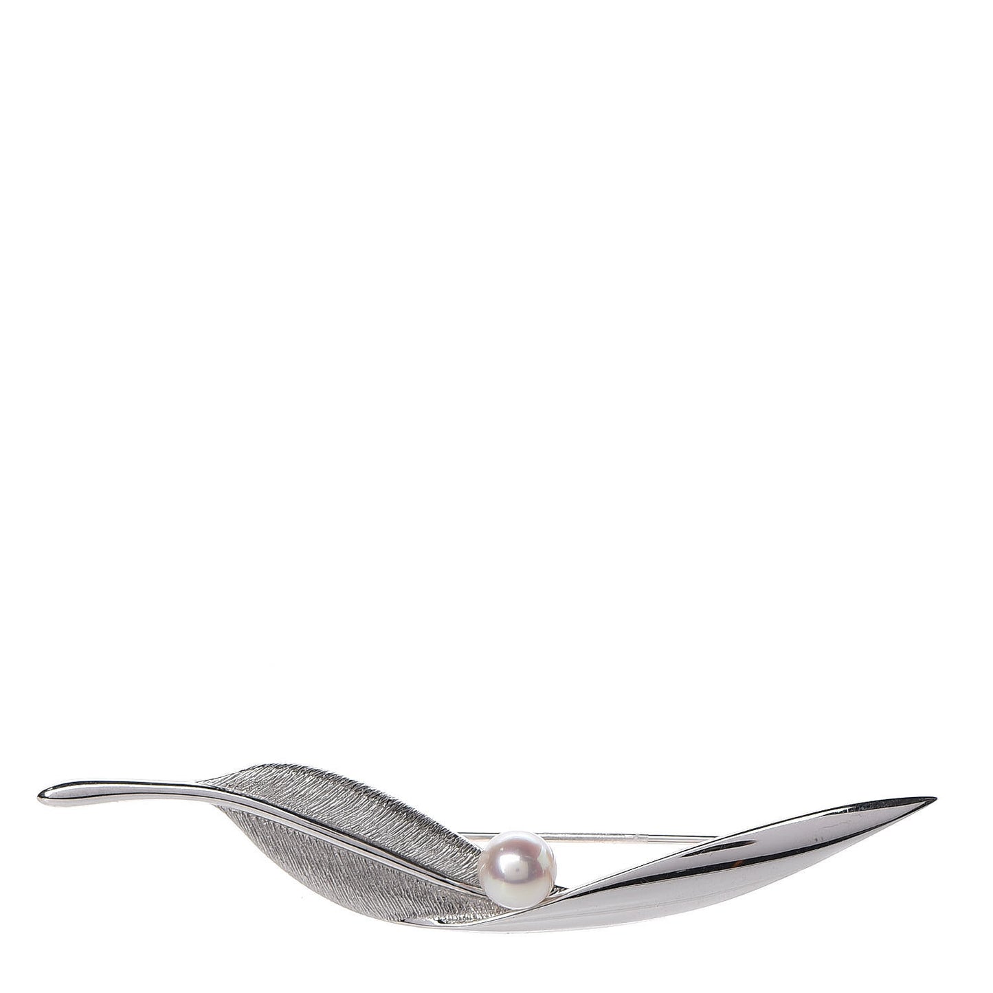 18K White Gold Akoya Pearl 7mm Leaf Brooch Pin