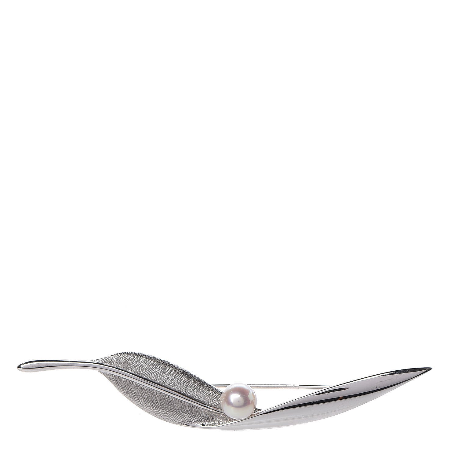 Mikimoto 18K White Gold Akoya Pearl 7mm Leaf Brooch Pin 1 of 4