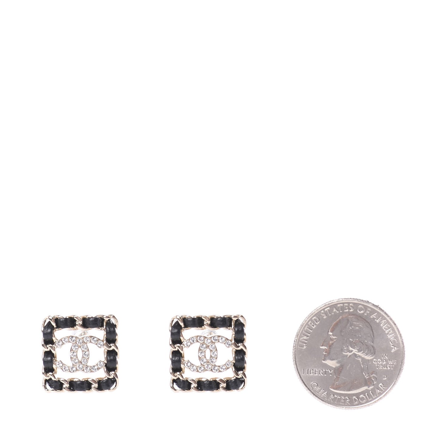 Crystal Lambskin Chain Sergeant Stud Earrings Black Gold