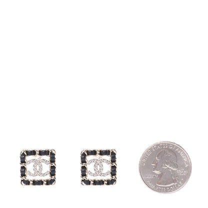 Chanel Crystal Lambskin Chain Sergeant Stud Earrings Black Gold 2 of 5