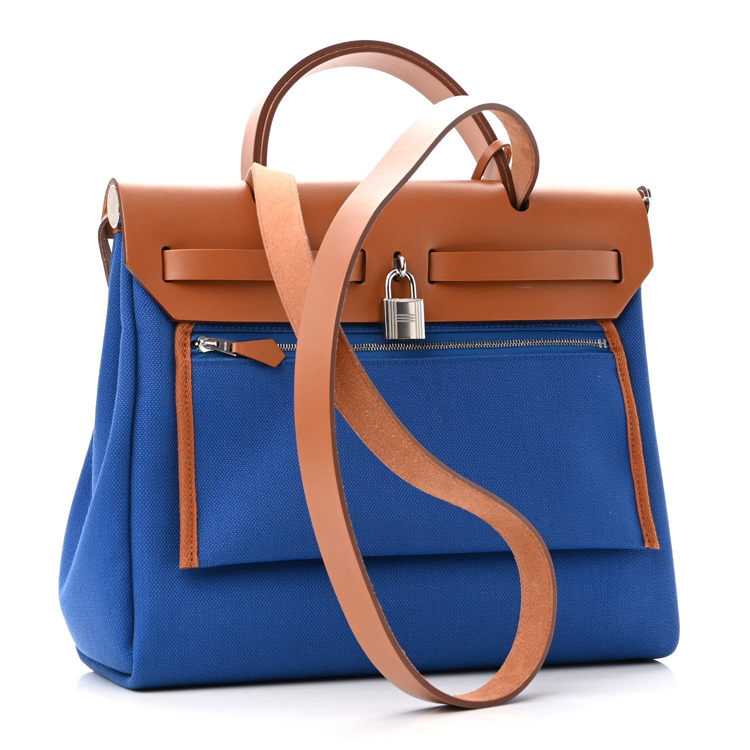 Hermes Military Toile Vache Hunter Herbag Zip Retourne 31 PM Bleu France Fauve 4 of 12