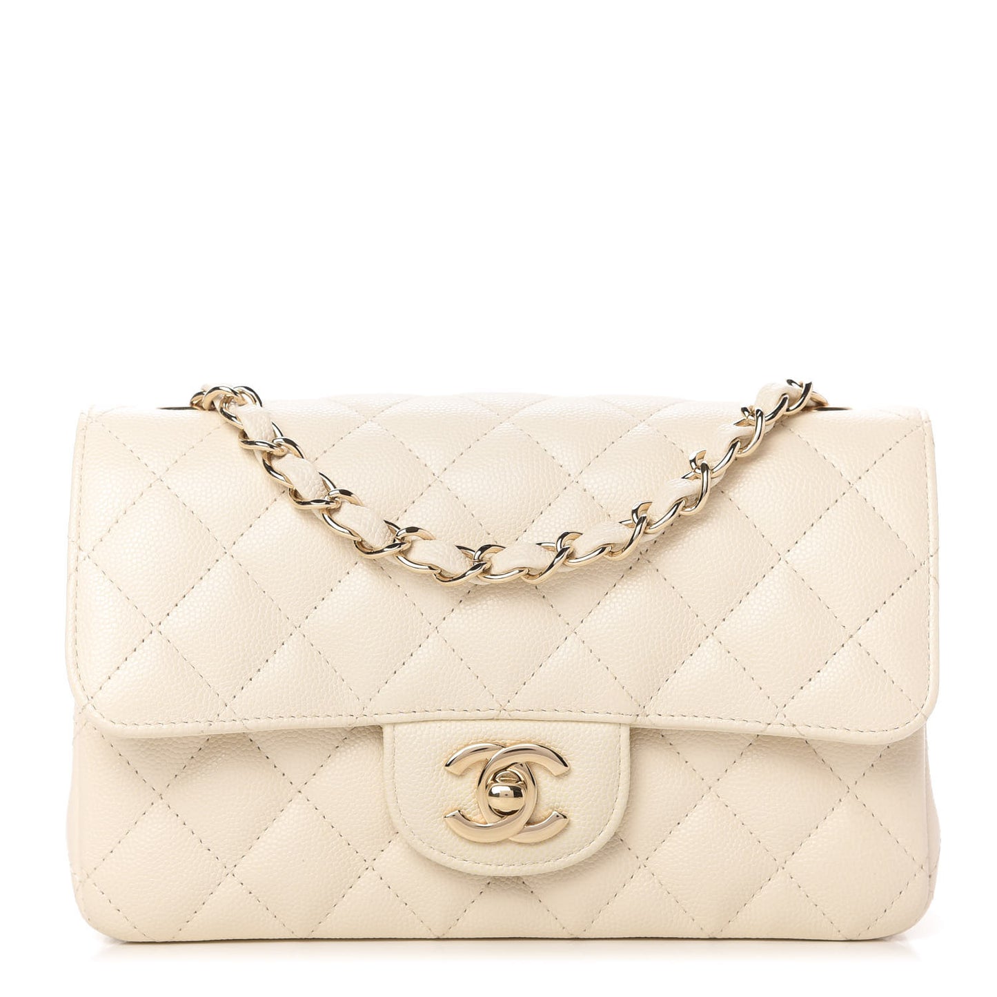 Caviar Quilted Mini Rectangular Flap White