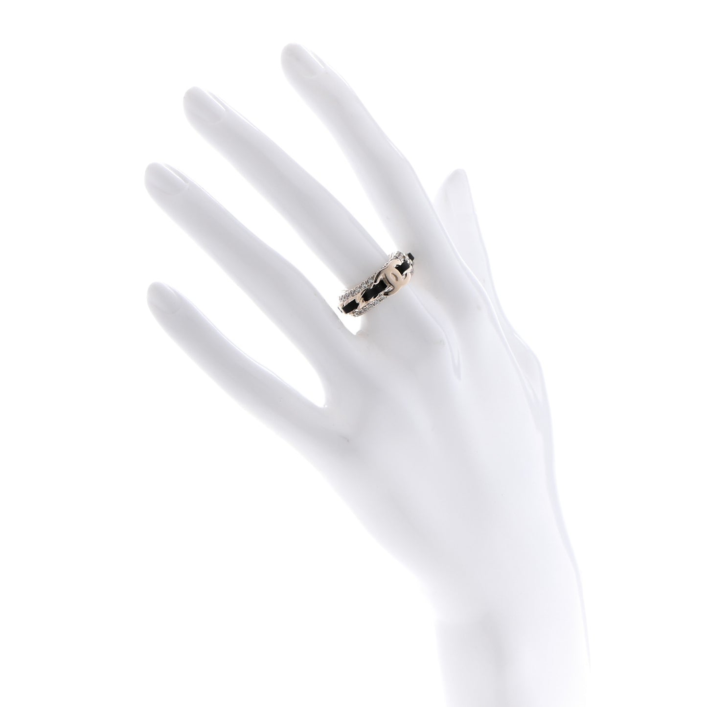Metal Crystal Lambskin CC Ring 50 Gold Black