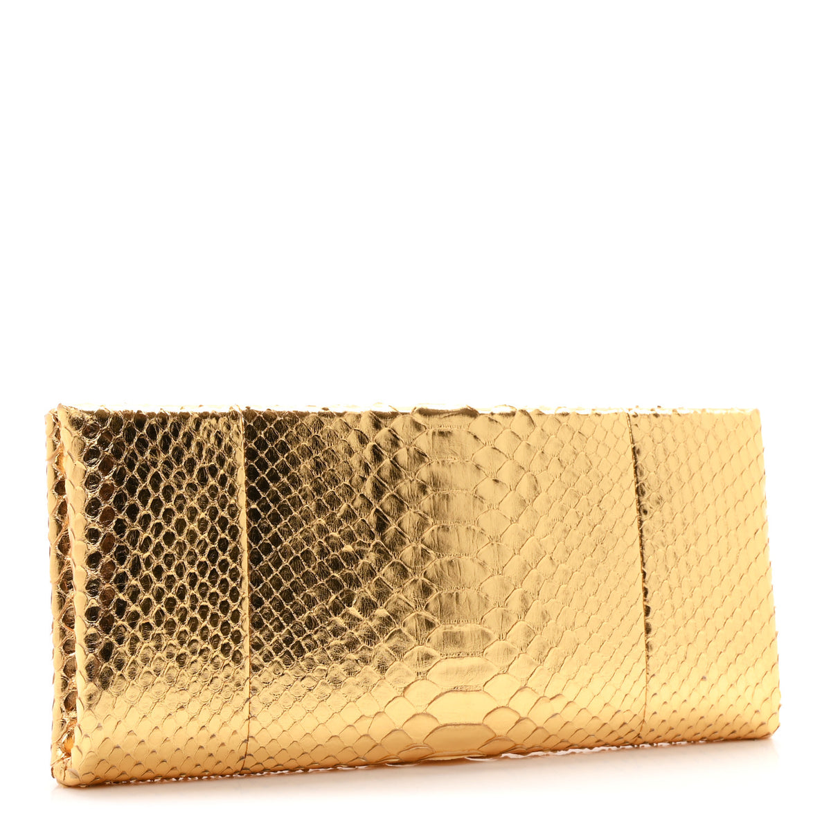 Metallic Snakeskin Bar Clutch Bag Gold