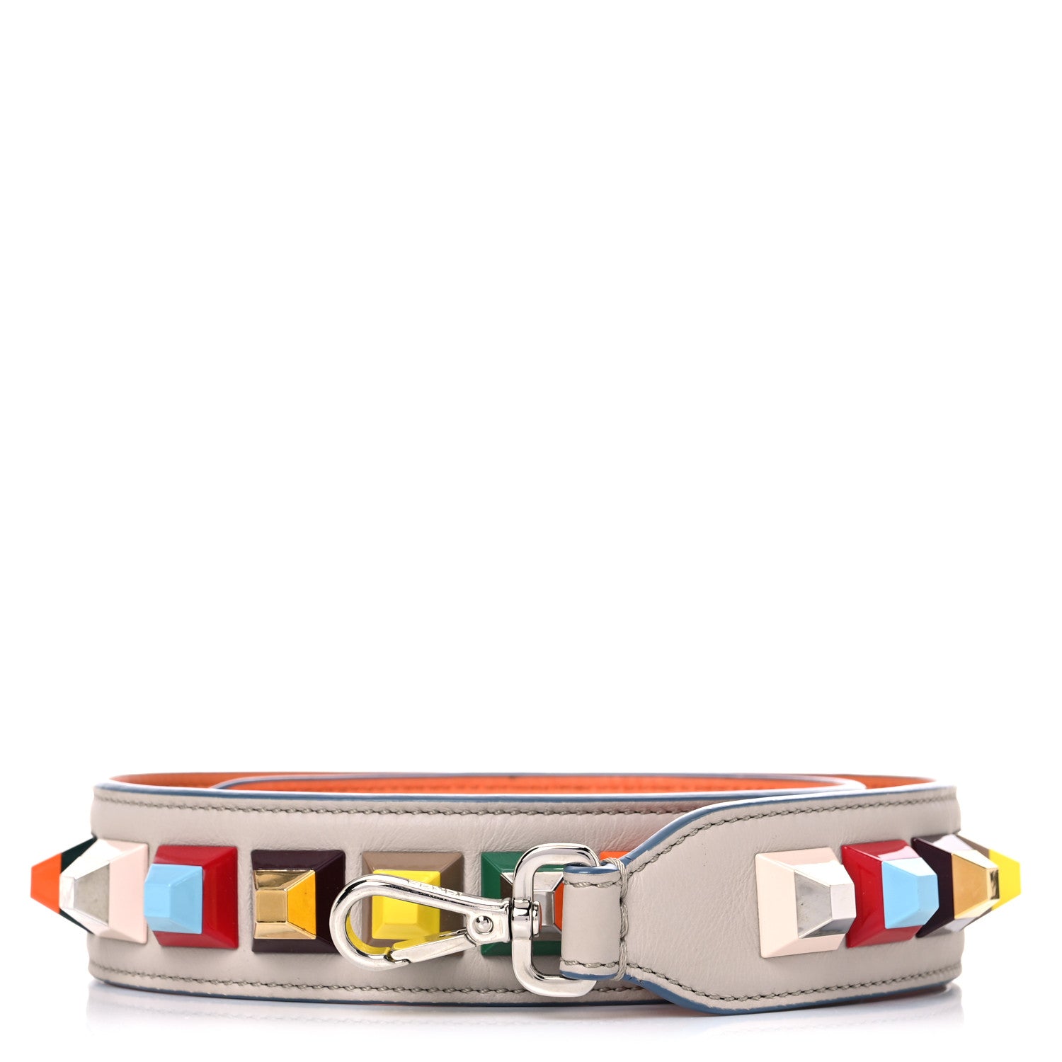 Fendi Vitello Dolce Plexiglass Bi-Color Studded Strap You Grigio Polvere Arancio Multicolor 1 of 10