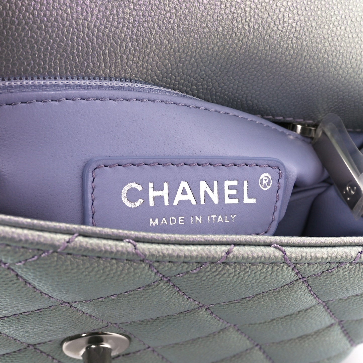 Iridescent Caviar Quilted Extra Mini Coco Handle Flap Purple